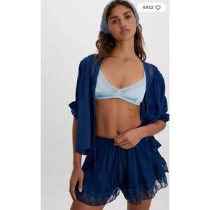 M Free People Intimately Navy Blue Lace Morning Breeze Lounge Shorts NWT